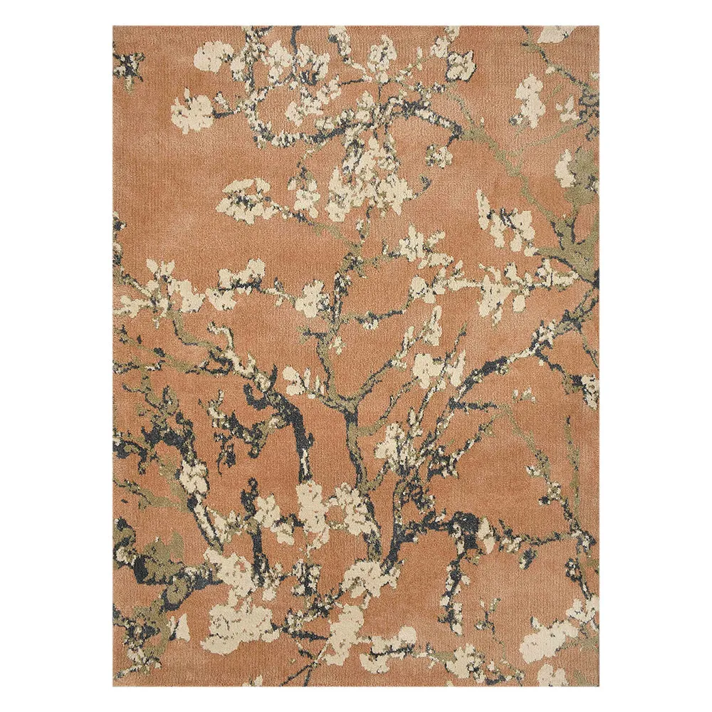 Classy Gold and Grey Floral Print Polyester Carpet 2X5