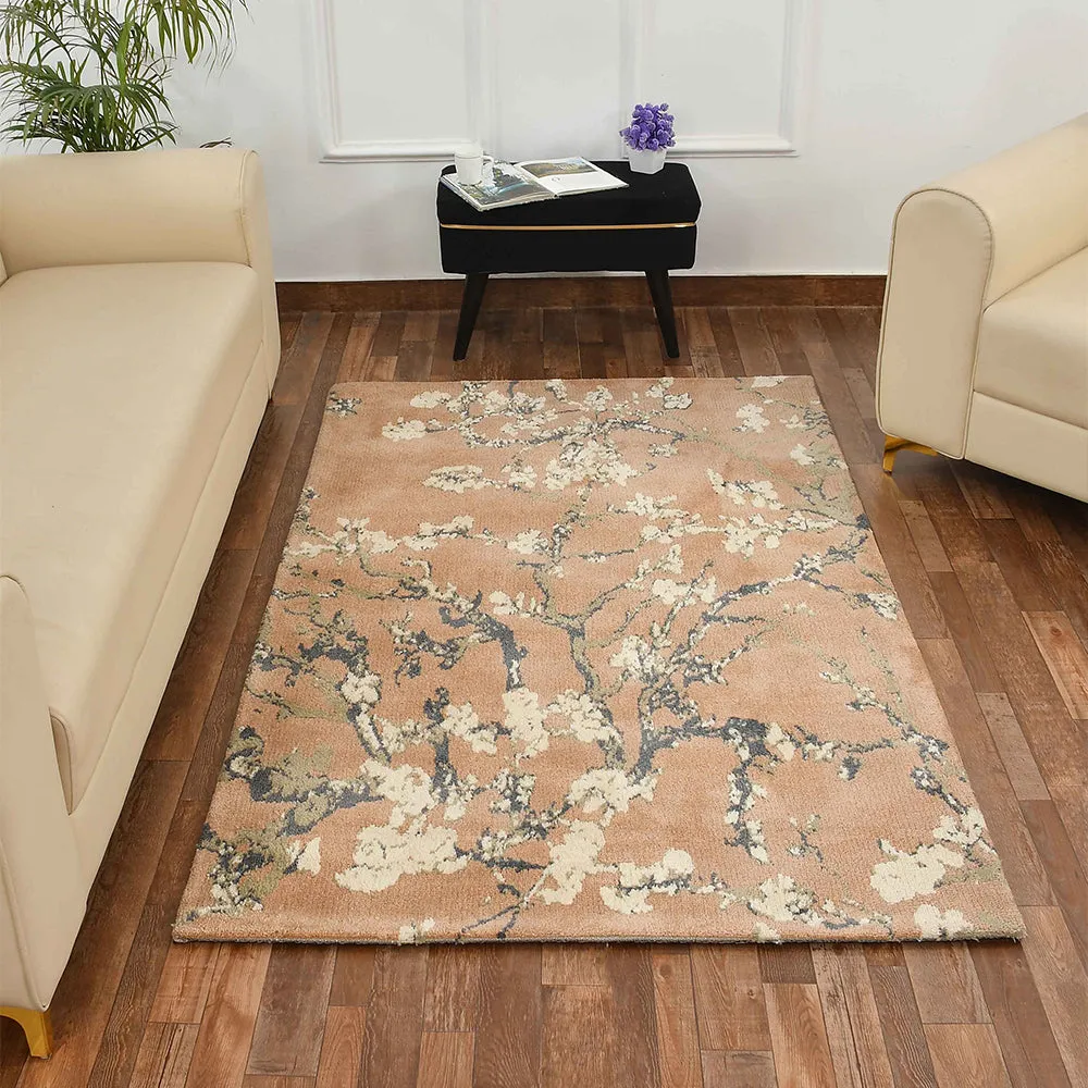 Classy Gold and Grey Floral Print Polyester Carpet 2X5