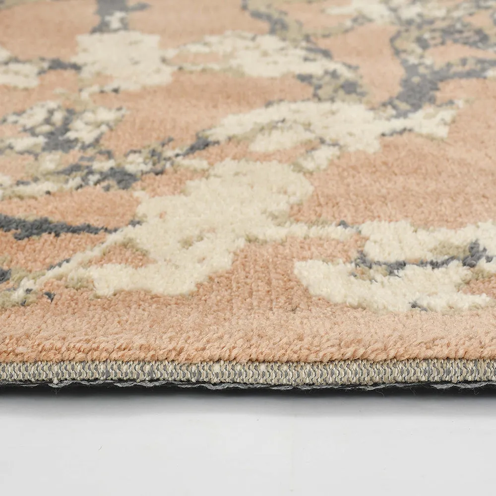 Classy Gold and Grey Floral Print Polyester Carpet 2X5