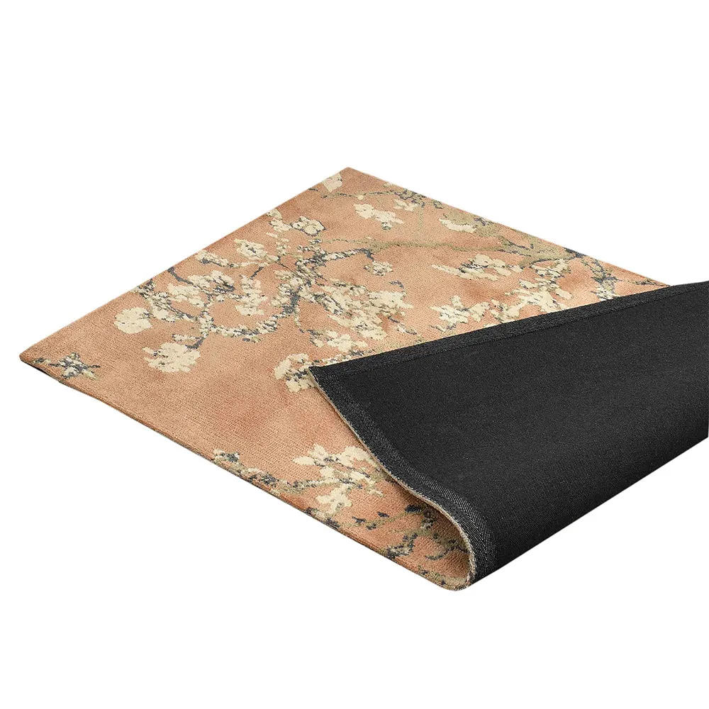 Classy Gold and Grey Floral Print Polyester Carpet 2X5