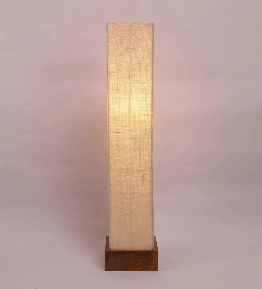 Classy Jute Square Natural Wood Floor Lamp White