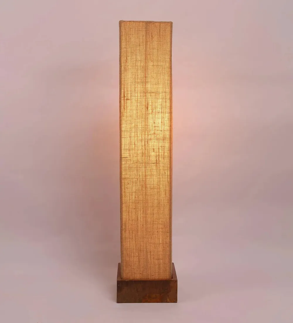 Classy Jute Square Natural Wood Floor Lamp White