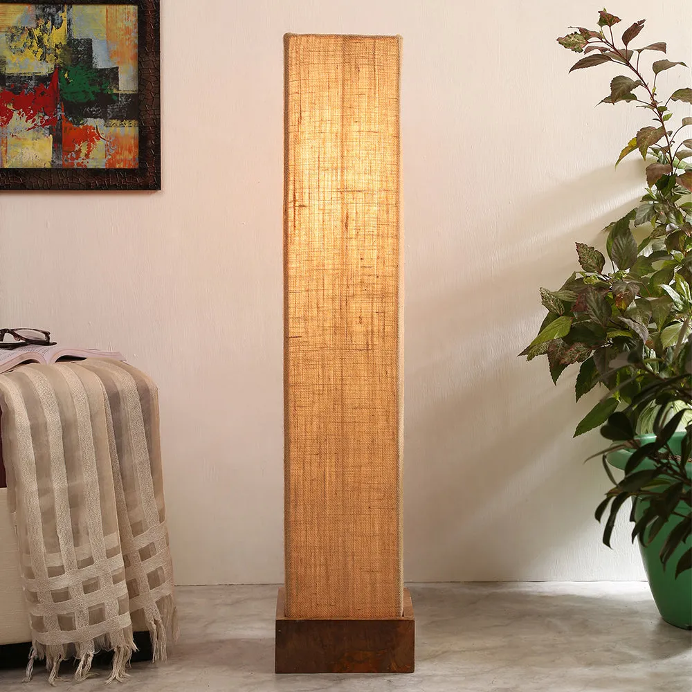 Classy Jute Square Natural Wood Floor Lamp White