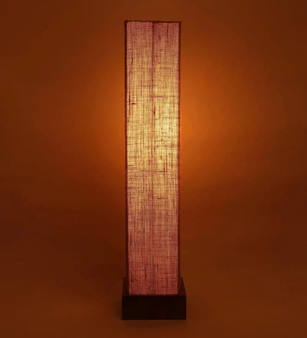 Classy Jute Square Natural Wood Floor Lamp White