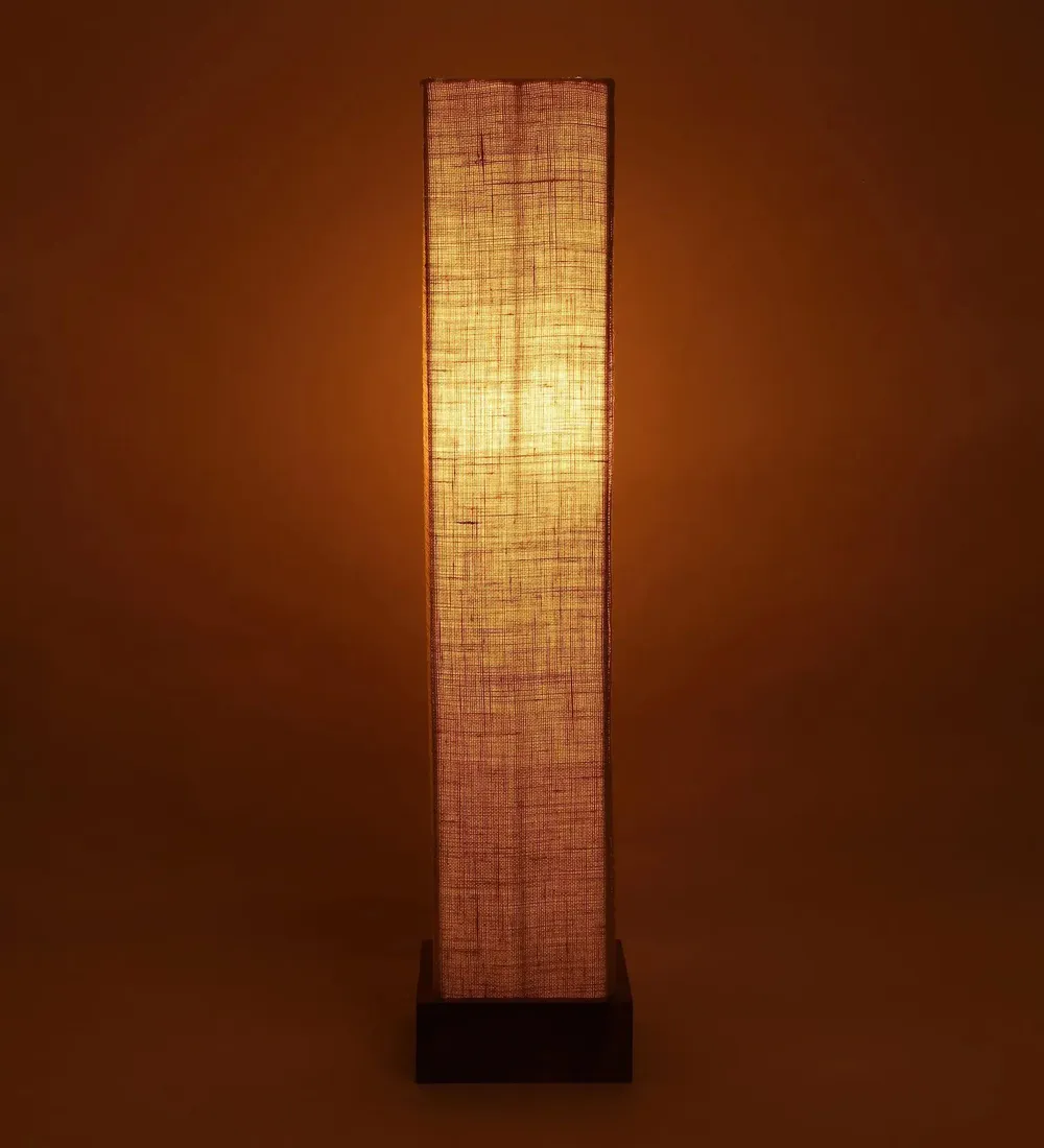 Classy Jute Square Natural Wood Floor Lamp White