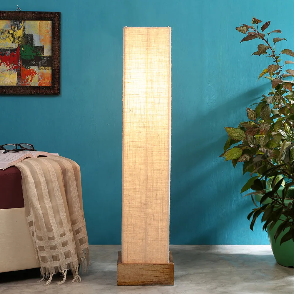 Classy Jute Square Natural Wood Floor Lamp White