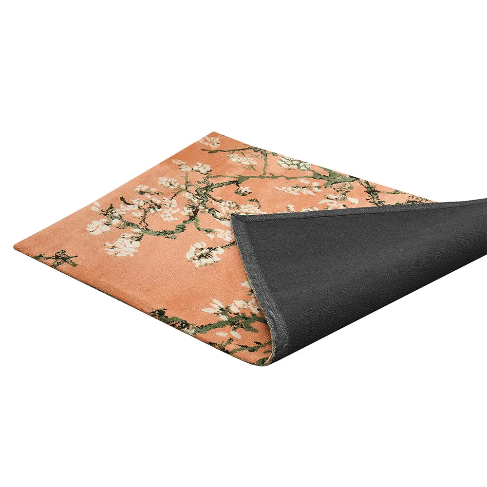 Classy Peach and Green Coloured Floral Print Polyester Carpet 2X5