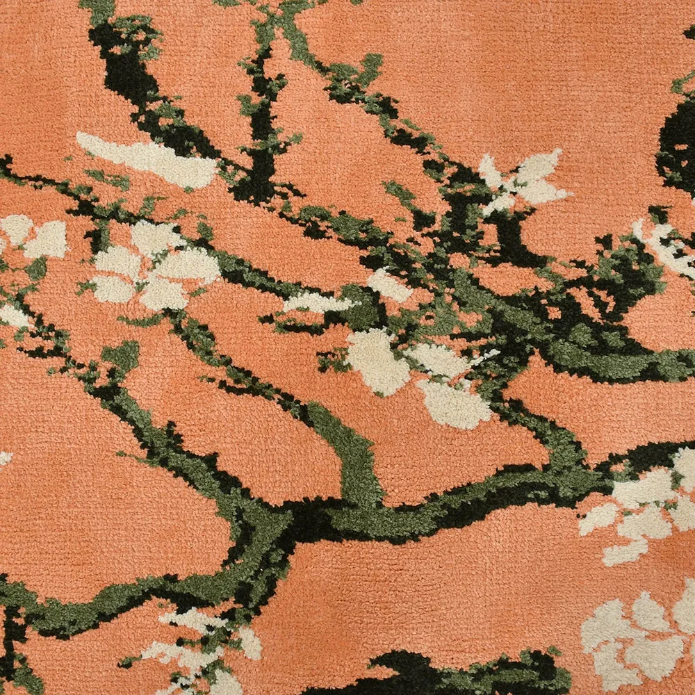 Classy Peach and Green Coloured Floral Print Polyester Carpet 2X5