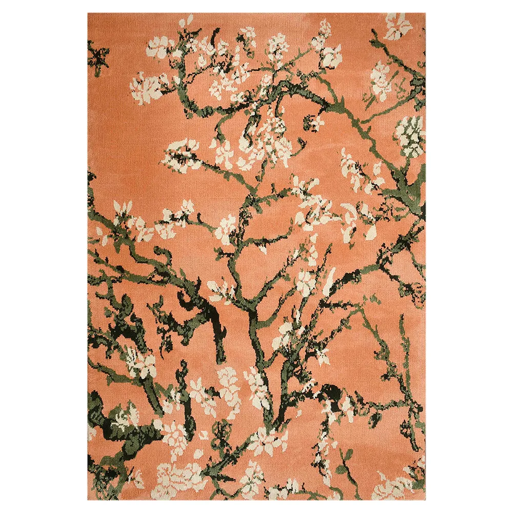 Classy Peach and Green Coloured Floral Print Polyester Carpet 2X5