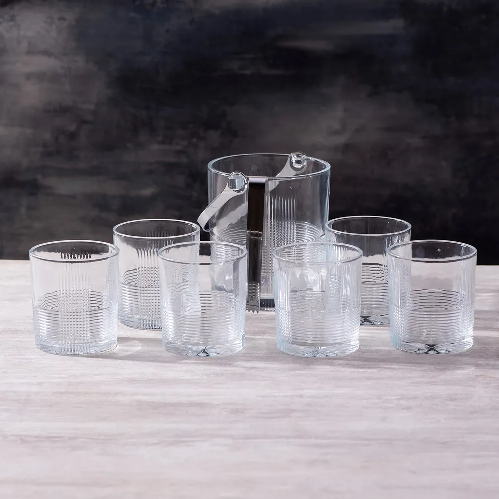 Classy Scotch Ice Bucket With Tong and Glasses Set Of 6