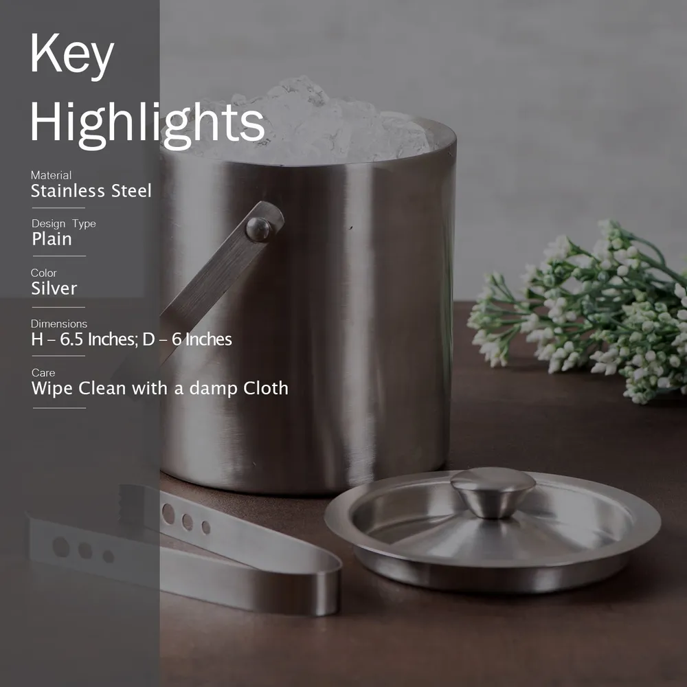 Classy Silver Stainless Steel Ice Bucket With Tong