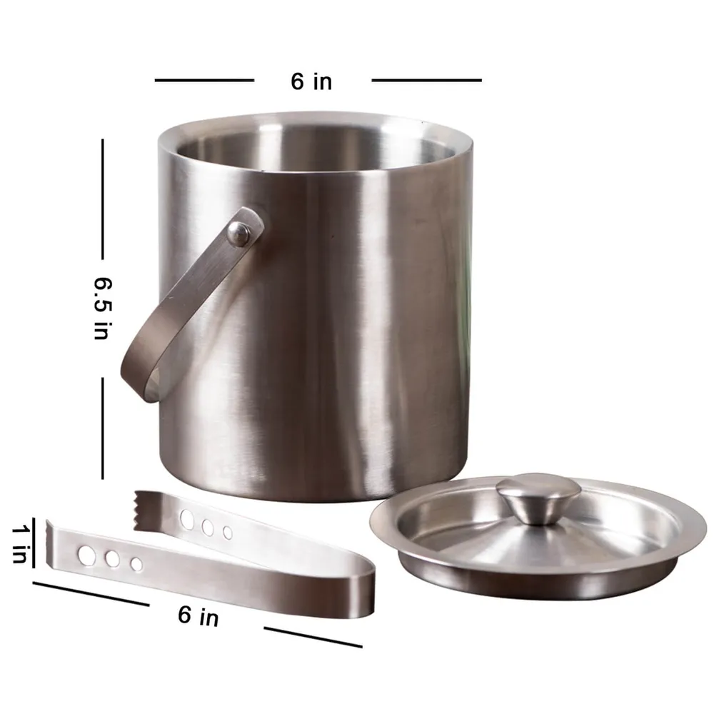 Classy Silver Stainless Steel Ice Bucket With Tong