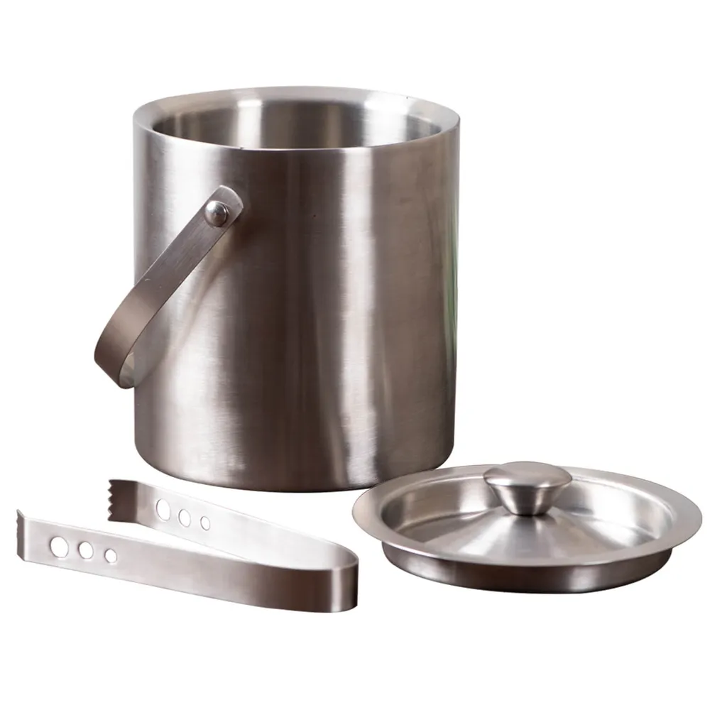 Classy Silver Stainless Steel Ice Bucket With Tong