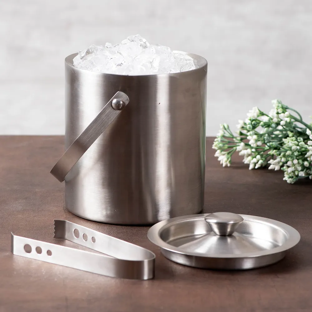 Classy Silver Stainless Steel Ice Bucket With Tong
