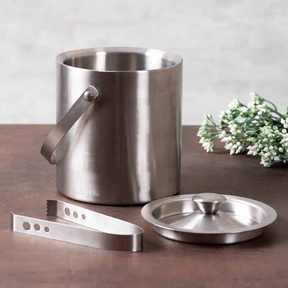 Classy Silver Stainless Steel Ice Bucket With Tong