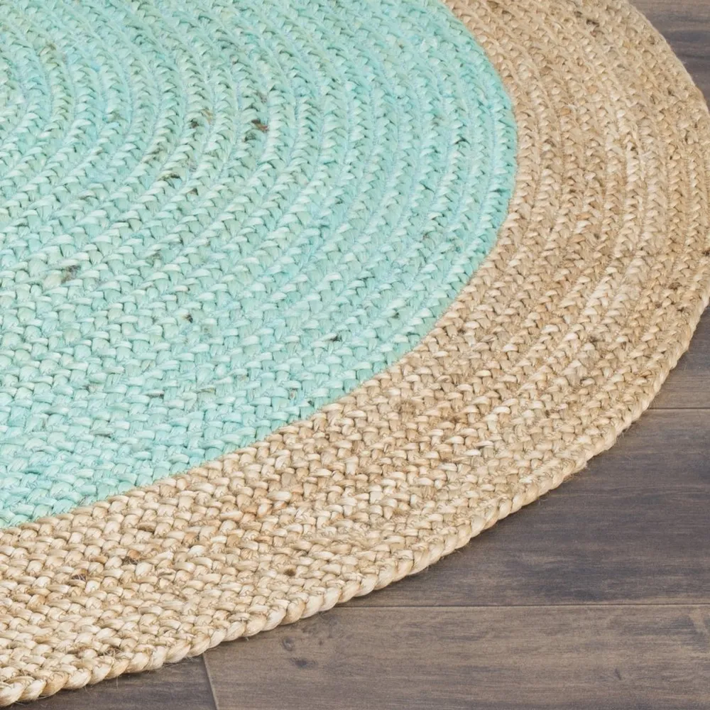 Classy Turquoise Round Jute Rug XS (2*2ft)