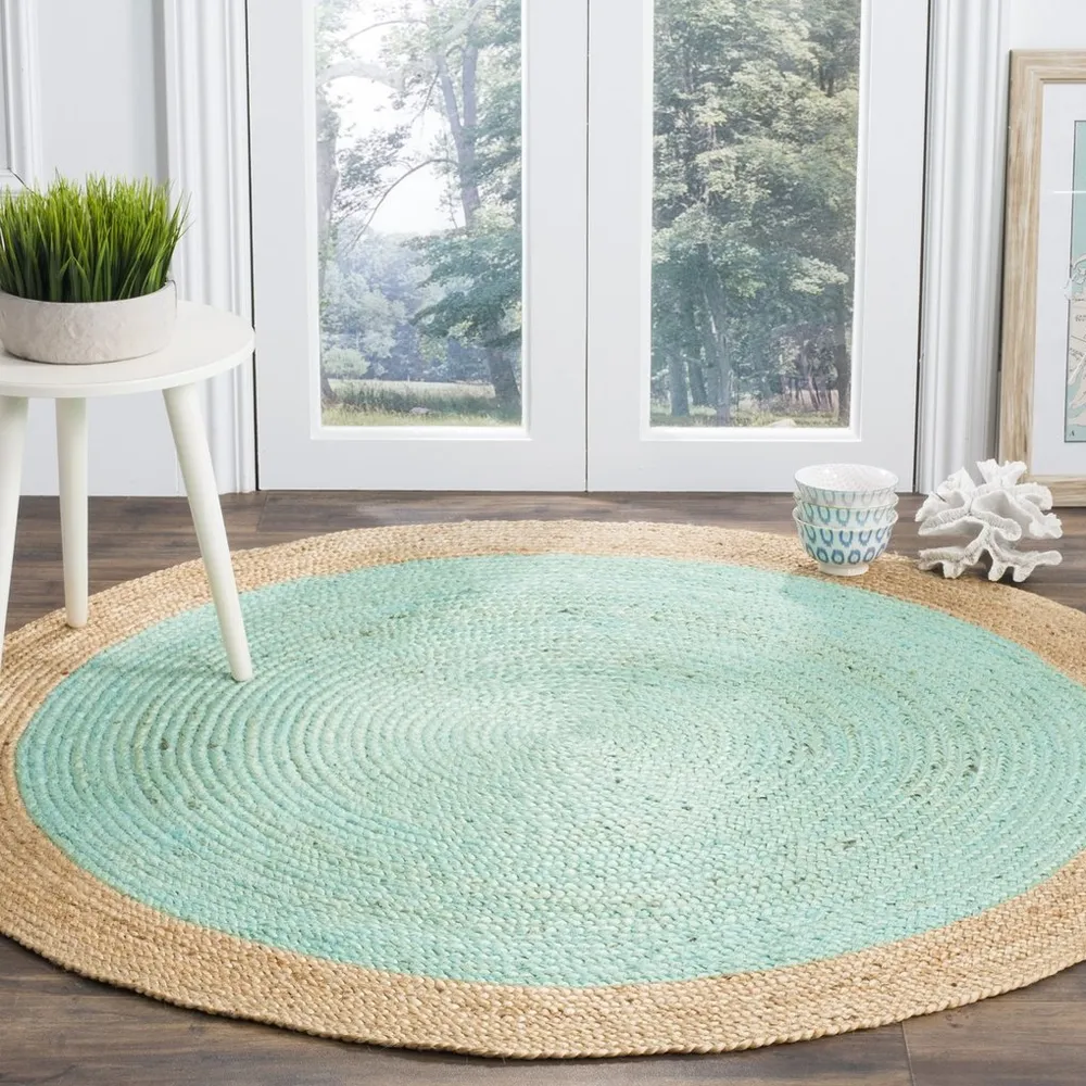 Classy Turquoise Round Jute Rug XS (2*2ft)