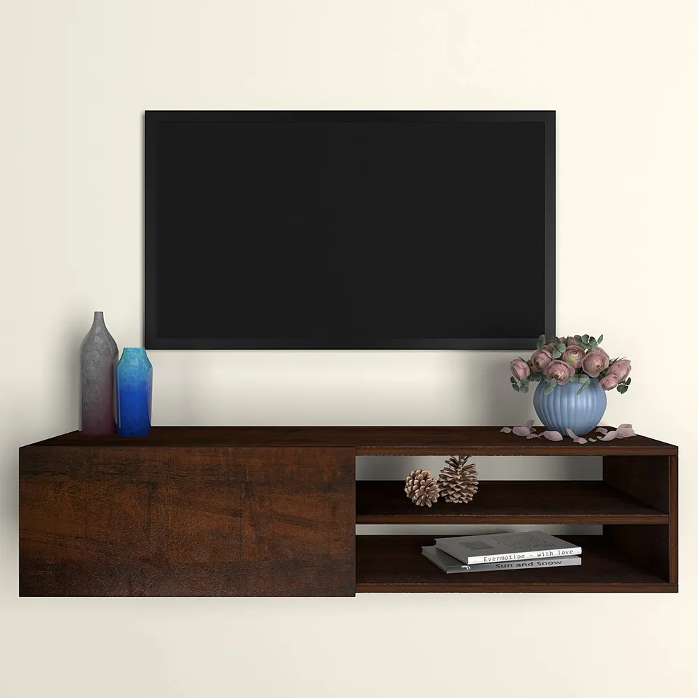 Classy Walnut Wooden Minimalist Tv Unit