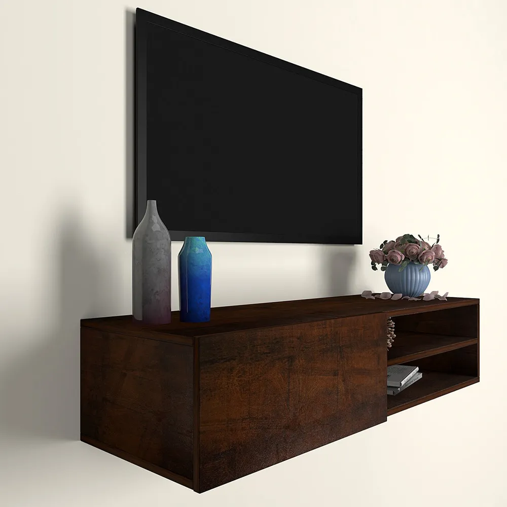 Classy Walnut Wooden Minimalist Tv Unit