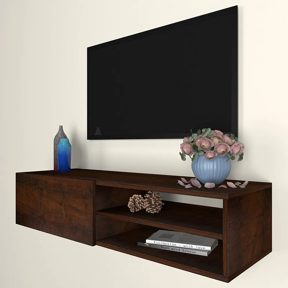 Classy Walnut Wooden Minimalist Tv Unit