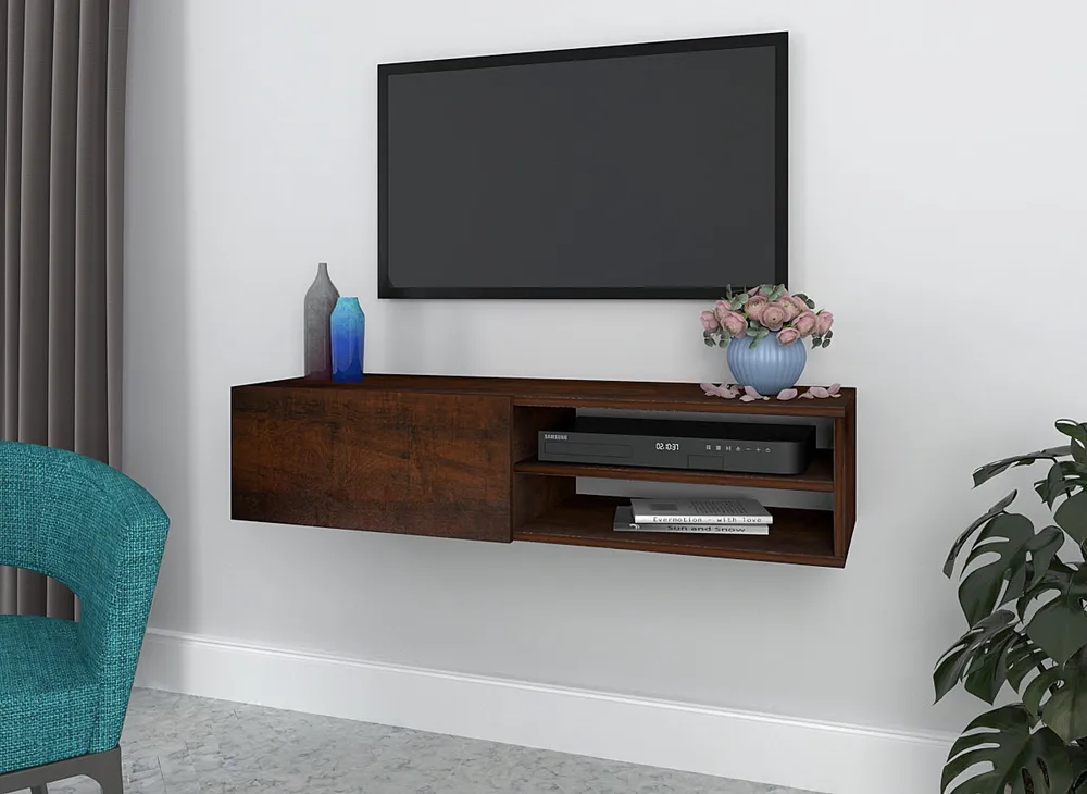 Classy Walnut Wooden Minimalist Tv Unit