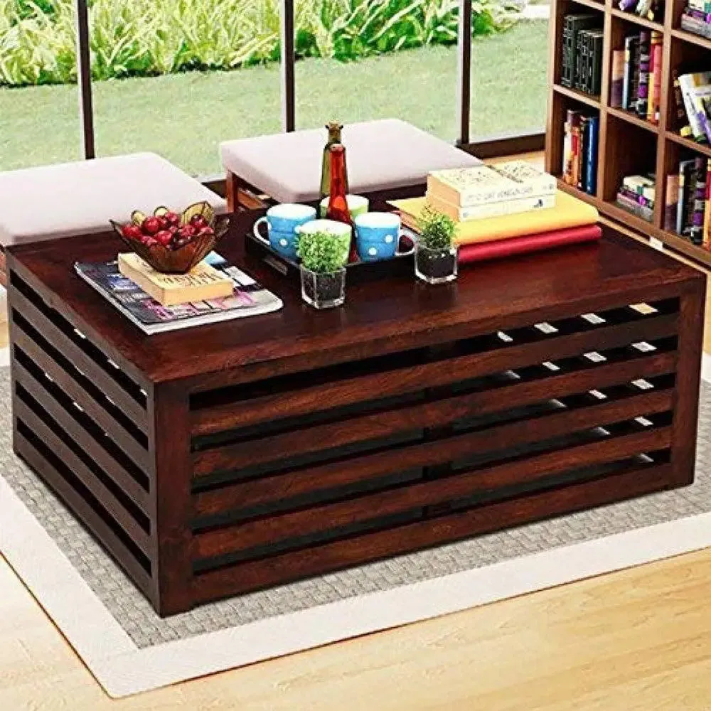 Classy Wood Pallette Striped Sheesham Wood Center Table