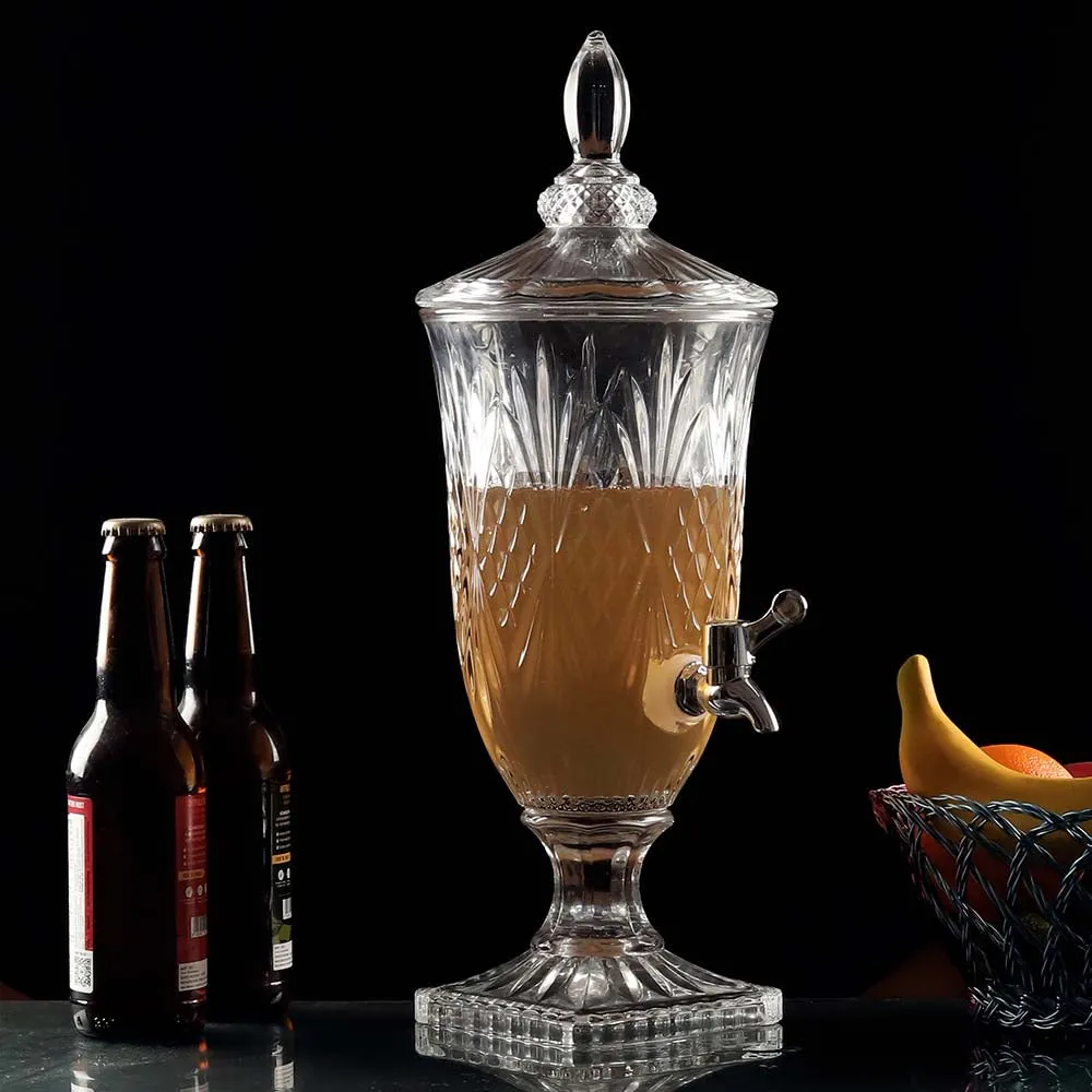 Clear Glass Carved &amp; Cut Pitcher