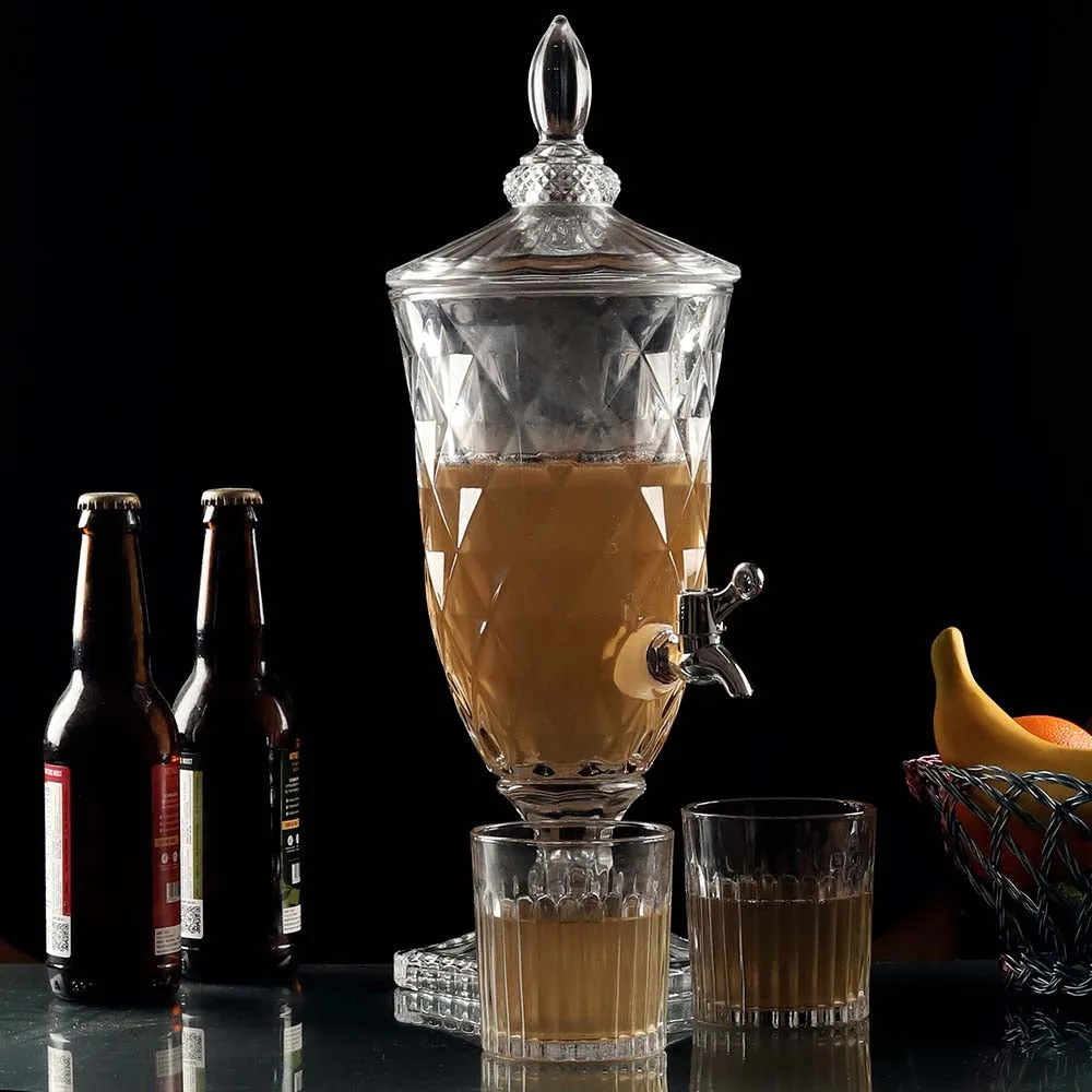 Clear Glass Diamond Cut Pitcher With 6 Whiskey Glasses