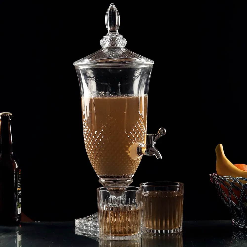 Clear Glass Jucika Shaped Pitcher With 6 Whiskey Glasses