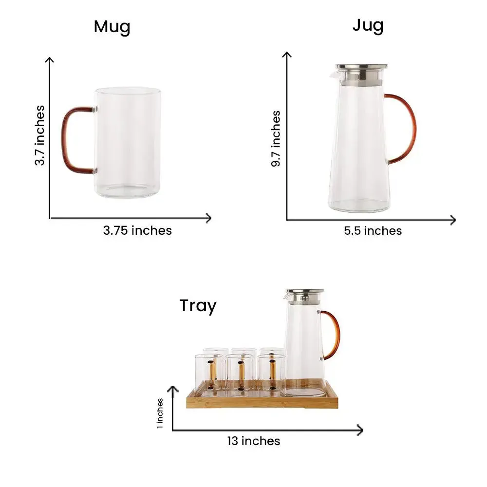 Clear Glass Premium Jug Set With Tray  Set Of 8