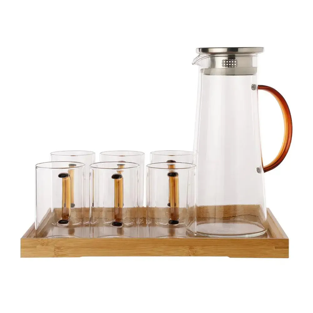Clear Glass Premium Jug Set With Tray  Set Of 8
