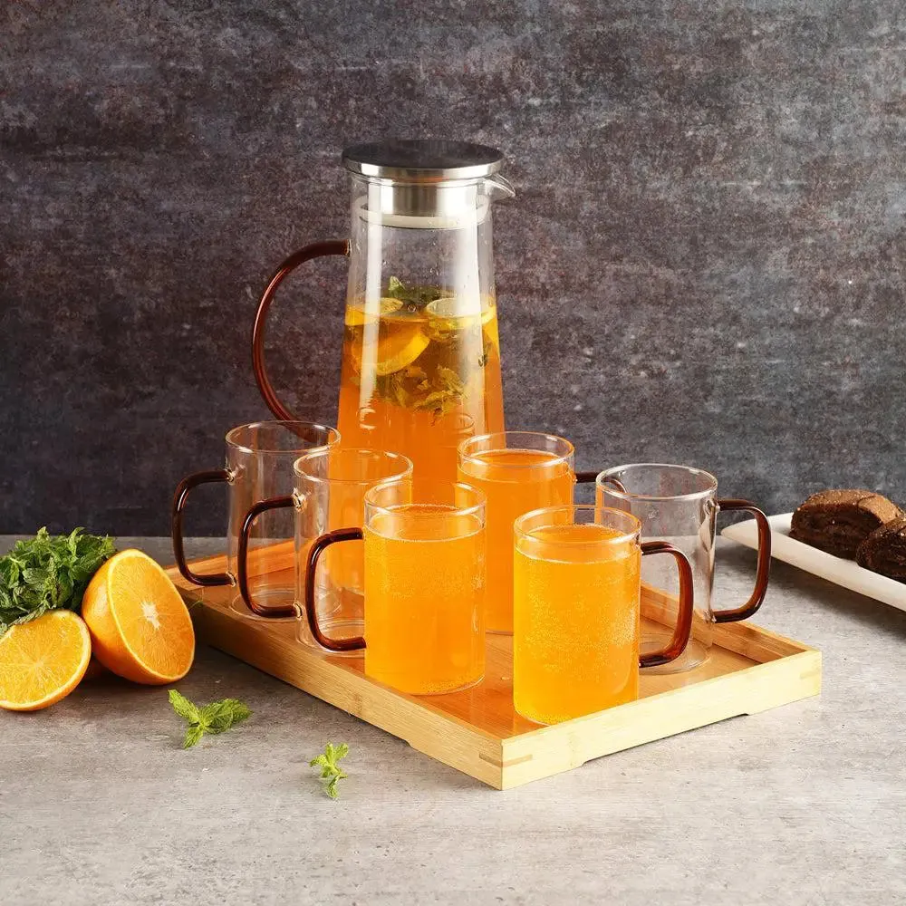 Clear Glass Premium Jug Set With Tray  Set Of 8