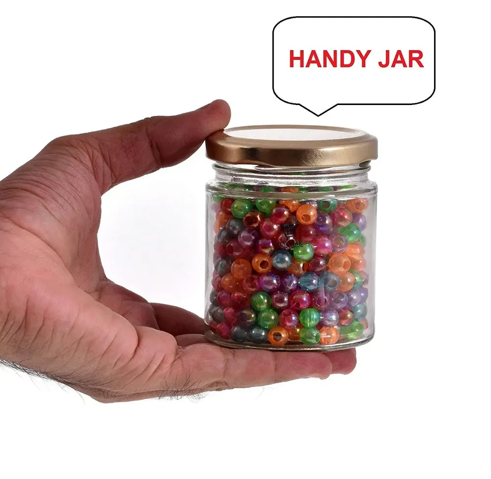 Clear Glass Round Airtight Kitchen Storage Container Set With Golden Lid Set Of 6 (200 ml)