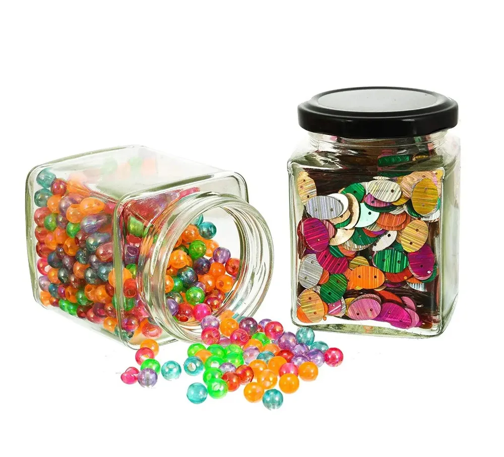 Clear Glass Square Airtight Kitchen Storage Container Set With Black Lid Of 12 (250 Sq ml)