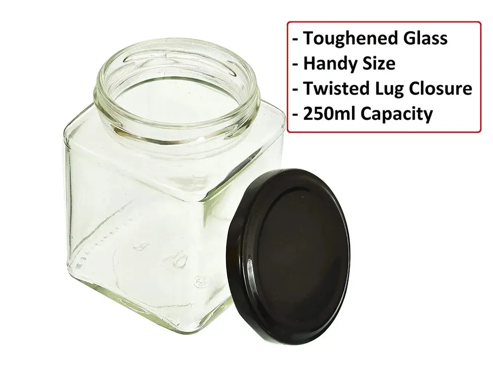 Clear Glass Square Airtight Kitchen Storage Container Set With Black Lid Of 12 (250 Sq ml)