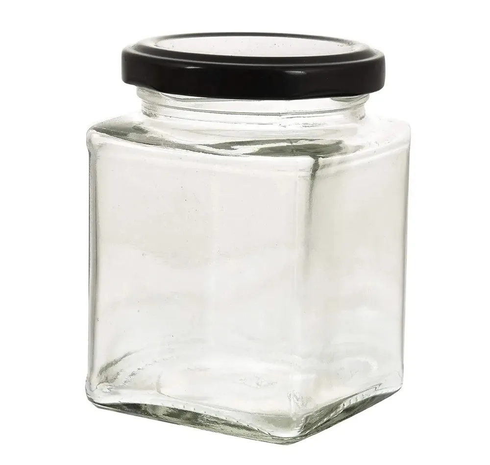 Clear Glass Square Airtight Kitchen Storage Container Set With Black Lid Of 12 (250 Sq ml)