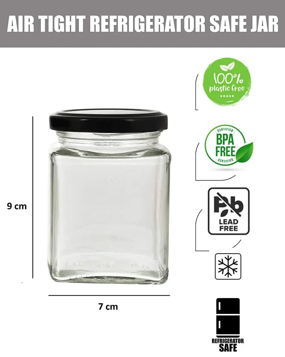 Clear Glass Square Airtight Kitchen Storage Container Set With Black Lid Of 12 (250 Sq ml)