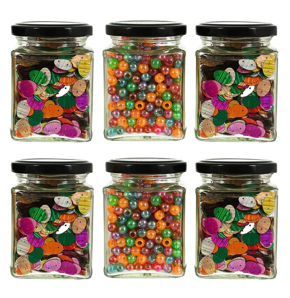 Clear Glass Square Airtight Kitchen Storage Container Set With Black Lid Of 12 (250 Sq ml)