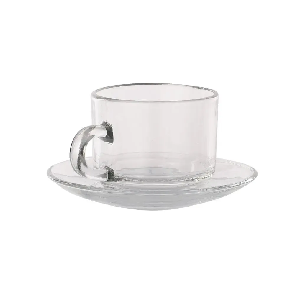 Clear Glass Standard Tea Cups With Saucers Set Of  6 (150 ml)
