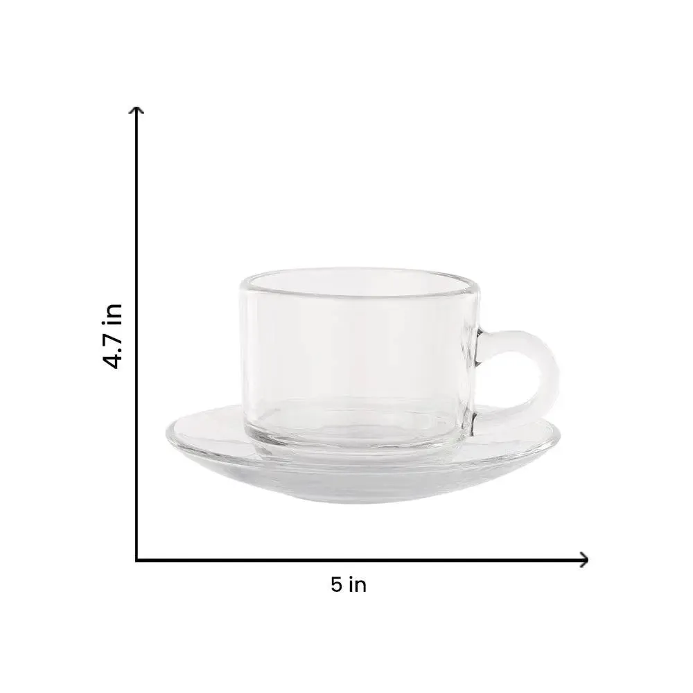 Clear Glass Standard Tea Cups With Saucers Set Of  6 (150 ml)