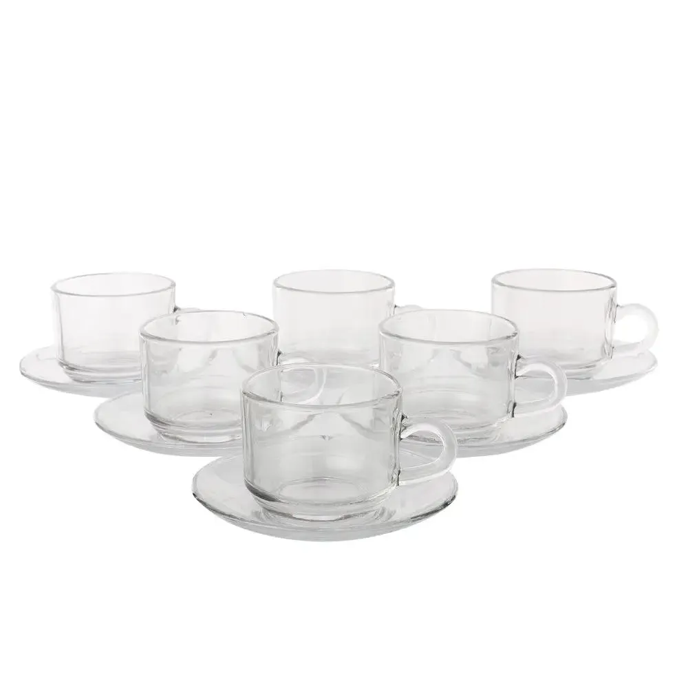 Clear Glass Standard Tea Cups With Saucers Set Of  6 (150 ml)