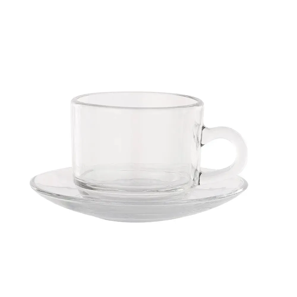 Clear Glass Standard Tea Cups With Saucers Set Of  6 (150 ml)