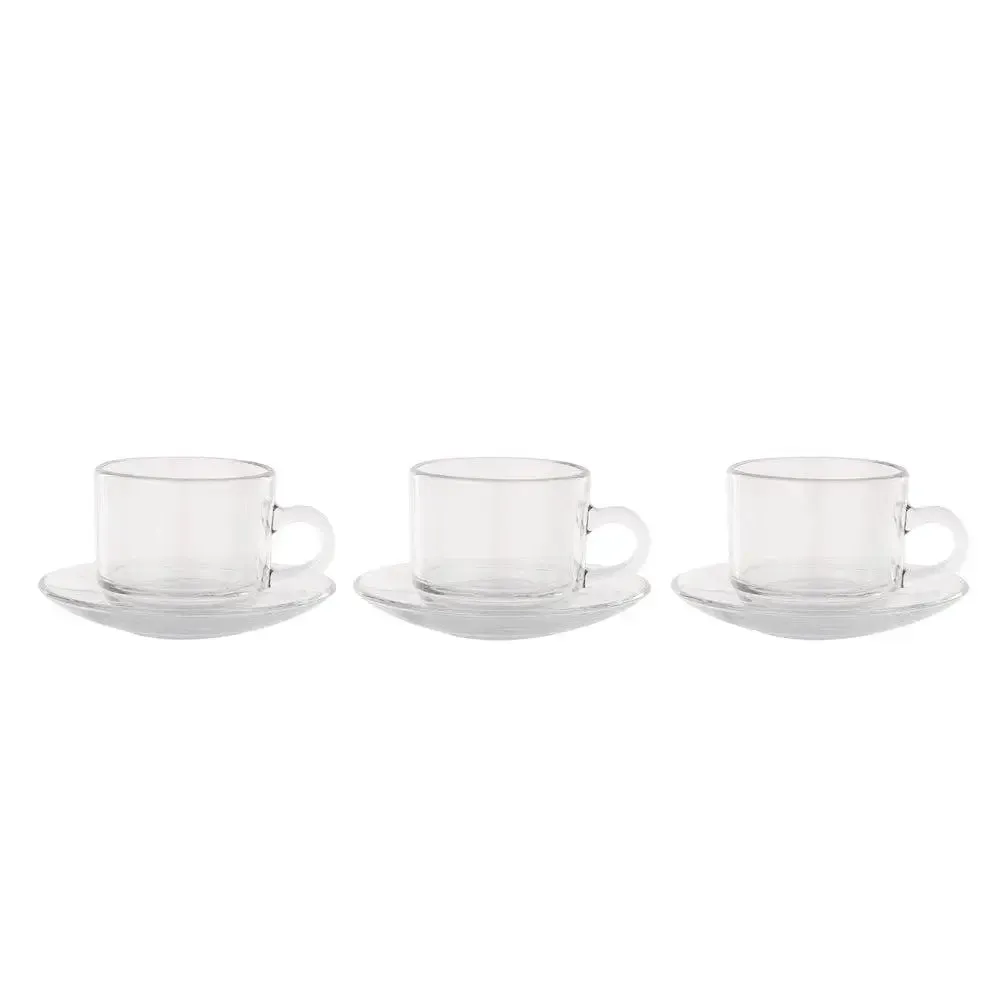 Clear Glass Standard Tea Cups With Saucers Set Of  6 (150 ml)