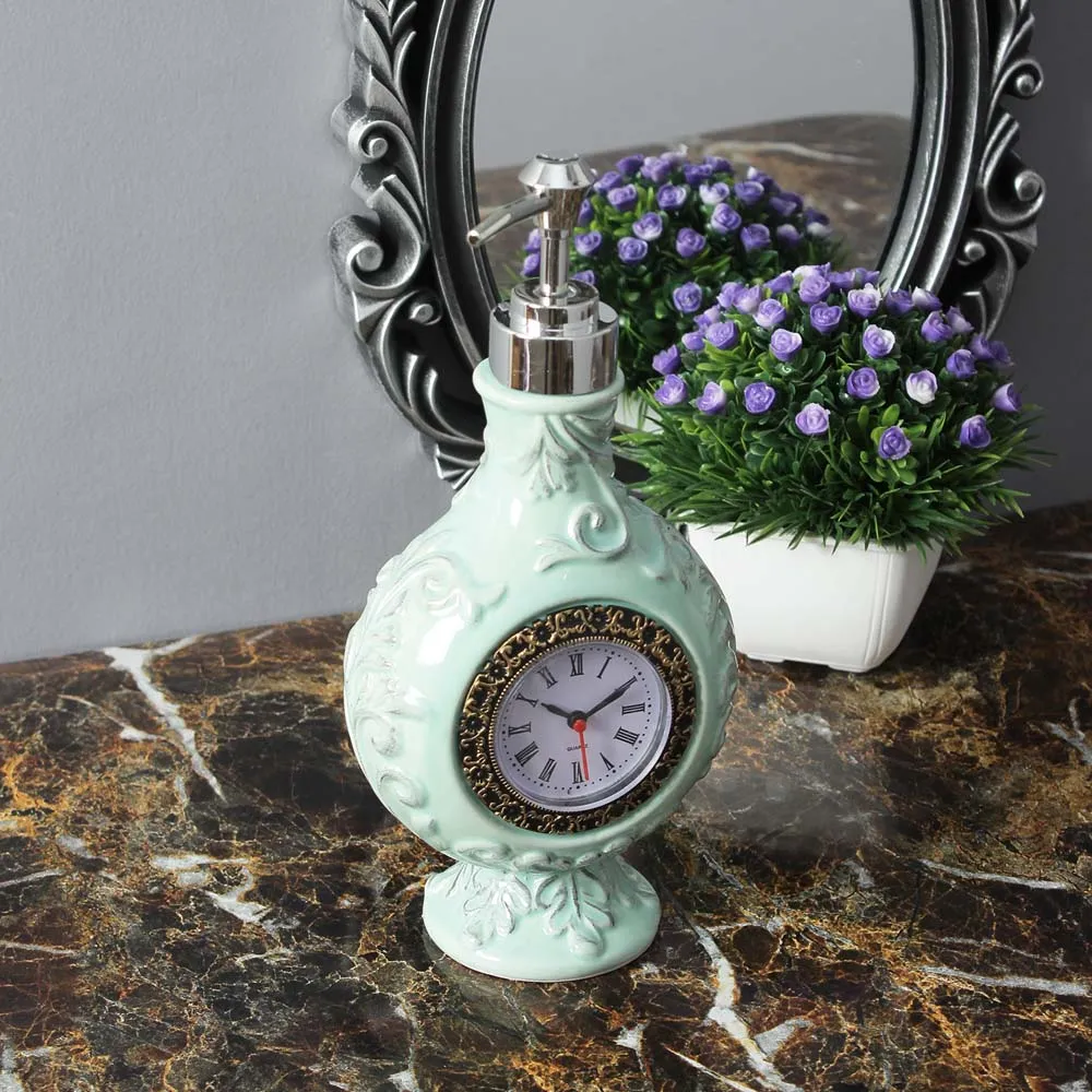 Clock Encarved Green Liquid Soap Dispenser