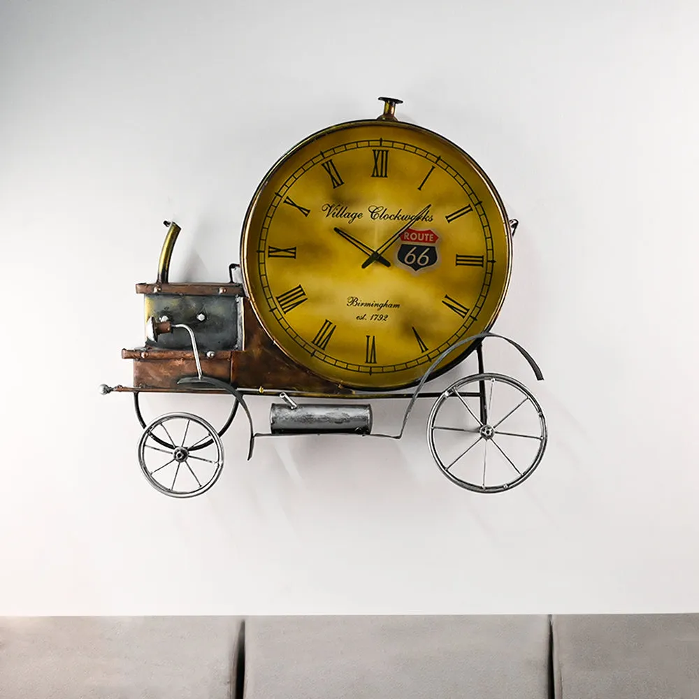 Clock On Vintage Carriage Metal Wall Art