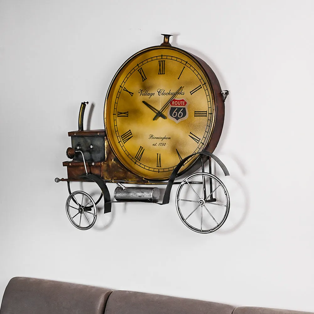 Clock On Vintage Carriage Metal Wall Art