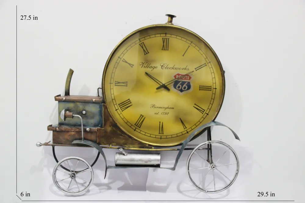 Clock On Vintage Carriage Metal Wall Art