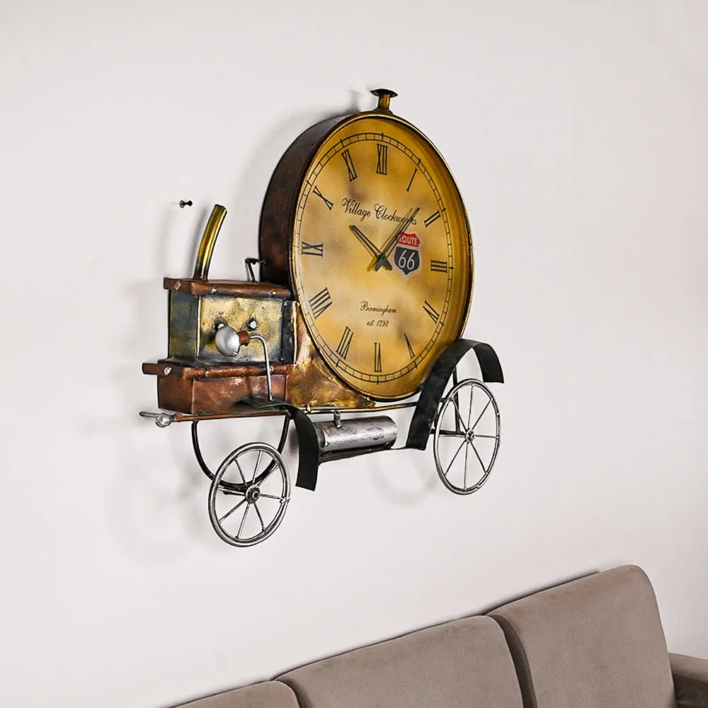 Clock On Vintage Carriage Metal Wall Art
