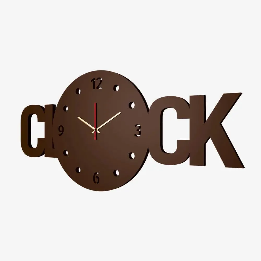 Clock Text Shape Wooden Wall Clock