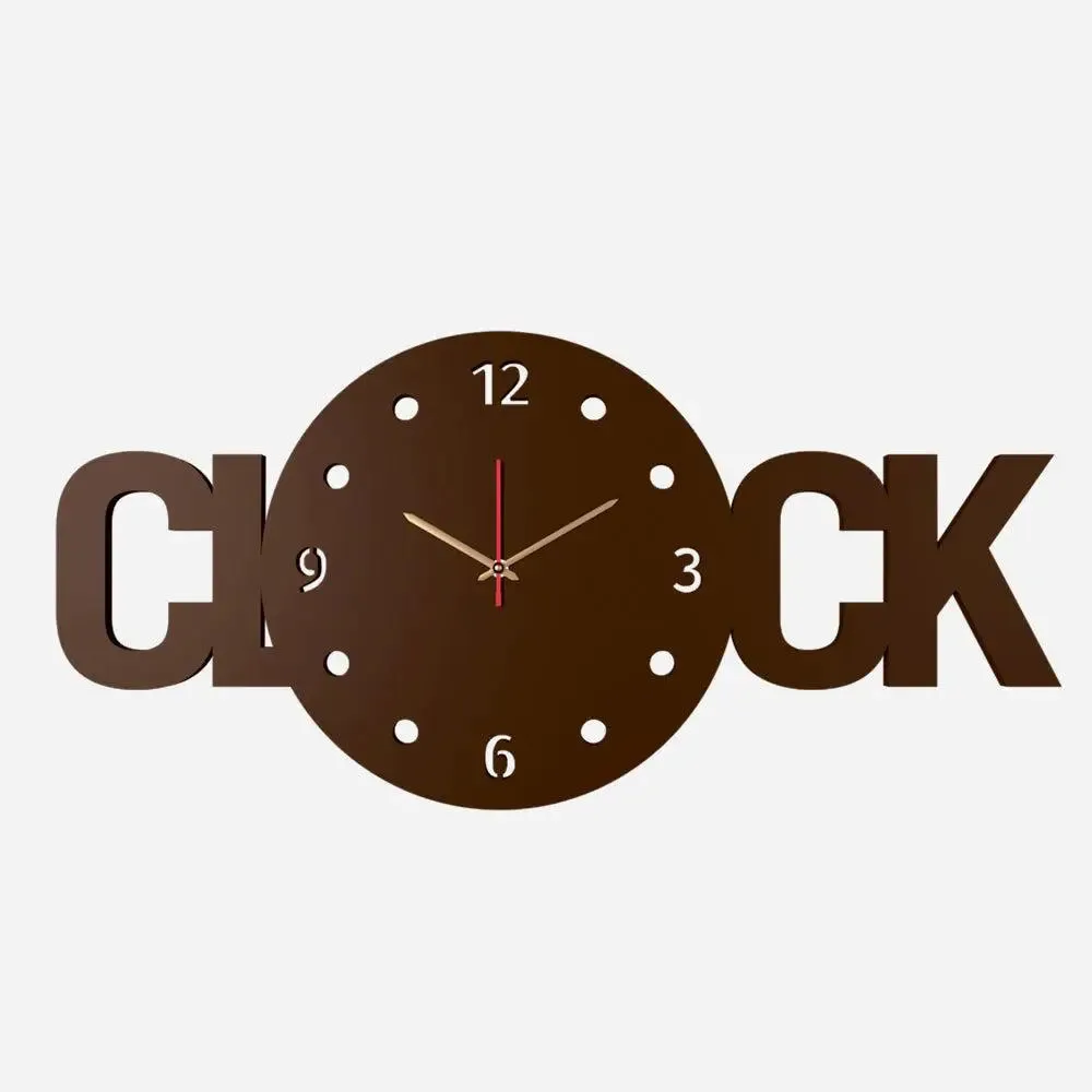 Clock Text Shape Wooden Wall Clock